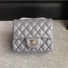 Cheap Replica Chanel Classic Flap Mini Bag A1115 in Lambskin Leather Grey with Silver Hardware CE02780