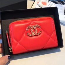 Copy Chanel 19 Goatskin Zipped Coin Purse AP0949 Orange Red 2019 Collection CE03566