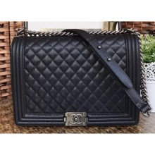 Copy Chanel Caviar Leather Boy Flap Large Bag Black/Silver CE02474