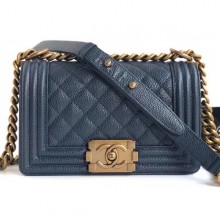 Copy Chanel Caviar Leather Boy Flap Small Bag Navy Blue/Gold CE00749