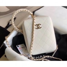 Copy Chanel Chain Handle Vertical Camera Case Bag White Runway 2020 CE00660