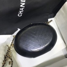 Copy Chanel Chevron Evening Bag with Pearl Chain AS0204 Black 2019 CE01663
