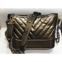 Copy Chanel Glittered Aged Calfskin Gabrielle Small Hobo Bag A91810 Chevron Gold 2019 CE00930