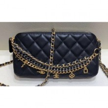 Copy Chanel Lambskin All About Chains Clutch With Chain Bag Black 2019 CE02680