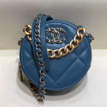 Copy Chanel Maxi-Quilted Lambskin Round Clutch with Chain Blue 2019 Collection CE01807