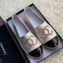 Copy Chanel Patent Leather Crystal CC Espadrilles White 2019 Collection CE00981