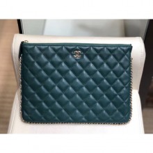 Copy Chanel Quilted Lambskin Chain Trim Pouch AP0638 Green 2019 Collection CE03898