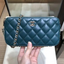 Copy Chanel Quilted Lambskin Double Clutch with Chain AP0738 Blue 2019 Collection CE02084
