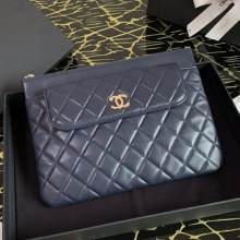 Copy Chanel Quilted Lambskin Flap Case Pouch AP1189 Navy Blue 2020 Collection CE01527
