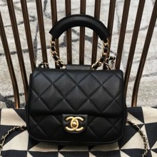 Copy Chanel Quilted Lambskin Small Flap Bag with Ring Top Handle AS1357 Black 2020 Collection CE00885
