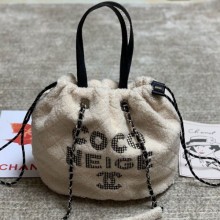 Copy Chanel Quilted Shearling Sheepskin Medium Shopping Bag AS0981 White 2019 Collection CE01722