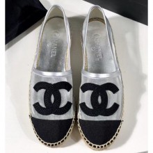 Copy Chanel Stitching CC Logo Espadrilles Black/Mesh Silver CE02719