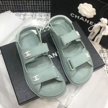 Copy Chanel Strap Flat Sandals Green 2020 Collection CE02347