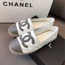 Copy Designer Chanel Quilted Calfskin Flat Espadrilles G29762 White/Steel Gray 2020 Collection CE00878
