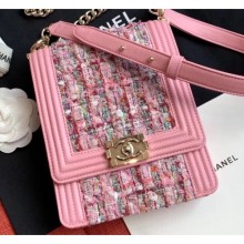 Copy Fashion Chanel Boy North/South Small Flap Bag AS0130 Tweed Pink 2019 CE00869