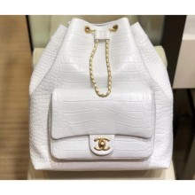 Copy Fashion Chanel Crocodile Embossed Calfskin Large Backpack Bag AS0800 White 2019 CE02866