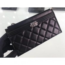 Copy Hot Chanel Lambskin Boy Pouch Clutch Bag A84478 Black/Silver CE02389