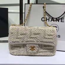 Copy Luxury Chanel Crochet Pearl Classic Medium Flap Bag White 2019 Collection CE01563