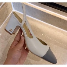 Copy Top Chanel Heel 6.5cm Slingbacks G31318 White/Gray 2020 CE03947