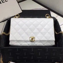 Designer Chanel Quilted Leather Pearl Trim Medium Flap Bag AS1172 White 2019 Collection CE01693
