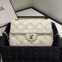 Designer Copy Chanel Quilted Pearl Lambskin Flap Bag AS1202 White 2019 Collection CE02702