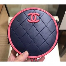 Designer Imitation Chanel Lambskin Round Clutch With Chain Bag AP0060 Navy Blue 2019 CE01862