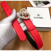 Fake Best Chanel Width 3cm Chain Heart CC Logo Buckle Leather Belt Red/White Belt CE00685