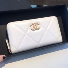 Fake Chanel 19 Goatskin Long Zipped Wallet AP1063 White 2019 Collection CE01833