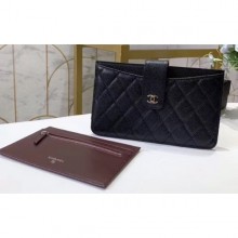 Fake Chanel Classic Pouch Clutch Bag With Card Holder A81902 Grained Calfskin Black/Silver CE04180