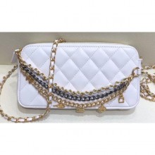 Fake Chanel Lambskin All About Chains Clutch With Chain Bag White 2019 CE02137