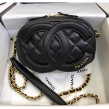 Fake Chanel Lambskin Camera Case Clutch Bag With Big CC Logo AS1757 Black 2020 Collection CE01958