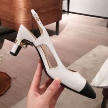 Fake Chanel Lambskin Pearl Heel Slingbacks Pumps G34597 White 2020 Collection CE04305