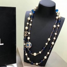 Fake Chanel Pearl Long Necklace Peacock Blue 2019 Collection CE03249