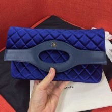 Fake Chanel Quilted Velvet 31 Clutch A70521 Blue 2019 Collection CE03834