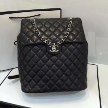 Fake Chanel Quilting sheepskin Backpack Bag A91122 black with silver hardware CE02272