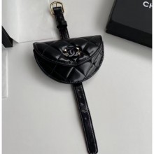 Fake Chanel Shiny Crumpled Lambskin Flap Coin Purse Wristlet Bag AP1346 Black 2020 CE03037