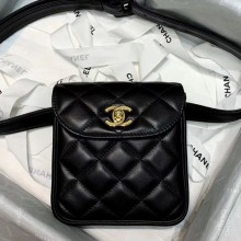 Fake Chanel Vintage Quilted Lambskin Waist Bag A88861 Black 2020 Collection CE03845