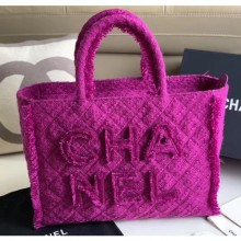 Fake Chanel Wool Tweed Medium Zipped Shopping Bag AS0976 Purple 2019 Collection CE02394