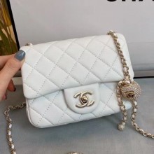 Fake Copy Chanel Quilted Leather Flap Bag with Crystal Ball AS1786 White 2020 Collection CE02147