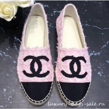 Fake Luxury Chanel CC Logo Tweed Fabric Espadrilles G34436 Pink 2019 CE04082