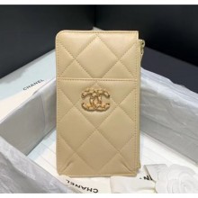 Fake Top Chanel 19 Phone and Card Holder in Lambskin AP1182 Apricot 2020 Collection CE03301