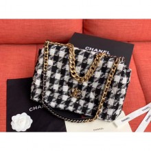 Fashion Chanel 19 Tweed Maxi Flap Bag Black/White AS1162 2019 Collection CE04072