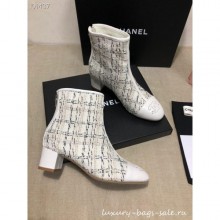 Fashion Chanel CC Logo Ankle Boots Tweed White 2020 CE01442
