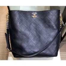 Fashion Copy Chanel Quilted Calfskin with Two-Tone Hardware Hobo Bag AS0414 Black 2019 CE00861
