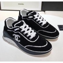 Fashion Imitation Chanel Terry-cloth & Goatskin Classic Sneaker Black/White 02 2020 Collection CE02569