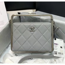 Fashion Replica Chanel Lambskin & Silver-Tone Metal Clutch AS1732 Grey 2020 Collection CE02182