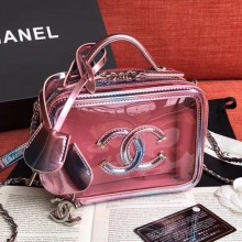 First-class Quality Chanel Iridescent PVC Small Vanity Case A93342 Pink 2019 Collection CE03027