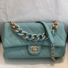First-class Quality Chanel Quilted Lambskin Large Flap Bag with Resin Chain AS1354 Light Blue 2019 Collection CE01039