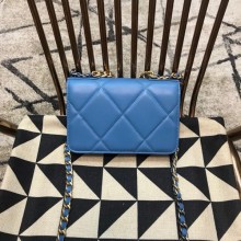 High Imitation Chanel 19 Quilted Goatskin Wallet on Chain WOC AP0957 Blue 2019 Collection CE01347