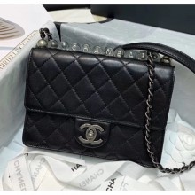 High Imitation Chanel Acrylic Beads Goatskin Small Falp Bag AS0585 Black/Silver 2020 Collection CE03742
